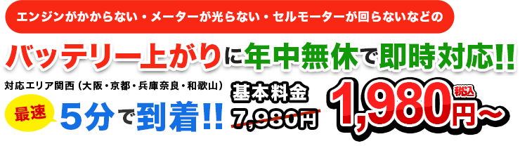 バッテリー上がりに年中無休で即時対応!!